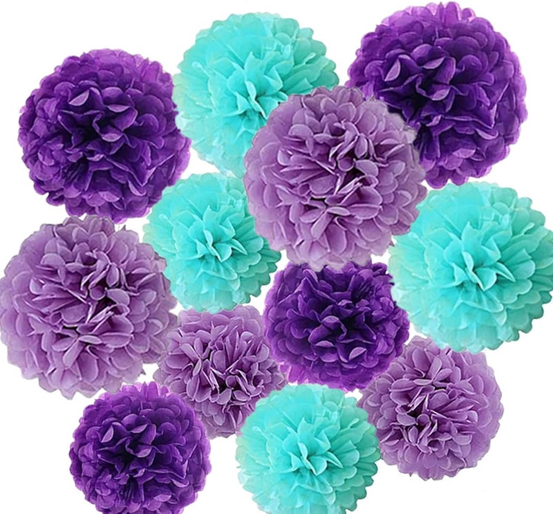 YESON Tissue Paper Pompoms Paper Flower 12 Pcs Purple,Blue Light Purple,Paper Flower Ball for Birthday Party Baby Shower Bridal Shower Party Decoration - Image 1